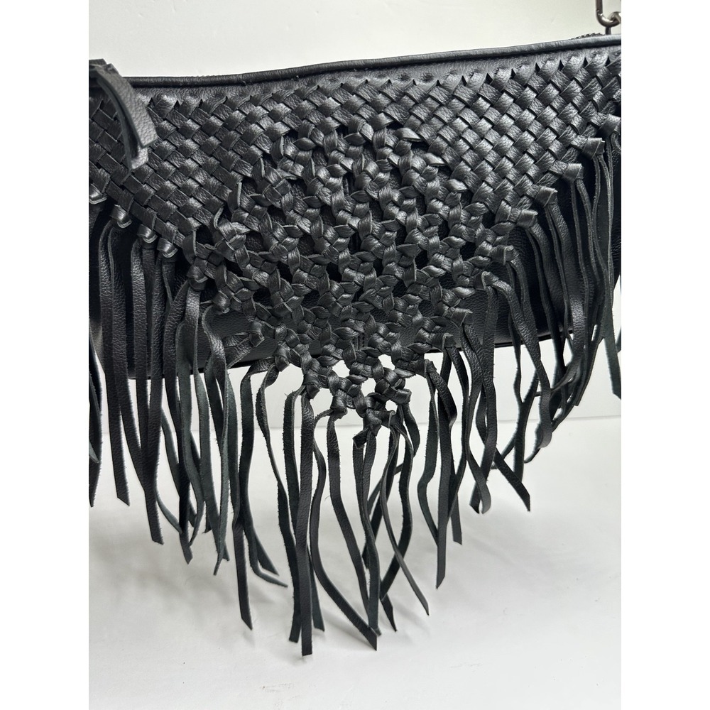 The Sak Filmore Purse Fringe Woven Black Leather Crossbody Clutch - Picture 5 of 16